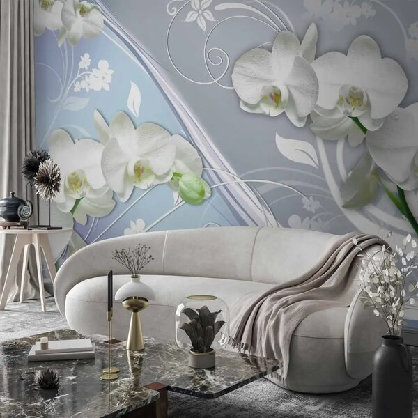 Carta da parati moderna Mente ambivalente II - orchidee bianche su sfondo chiaro