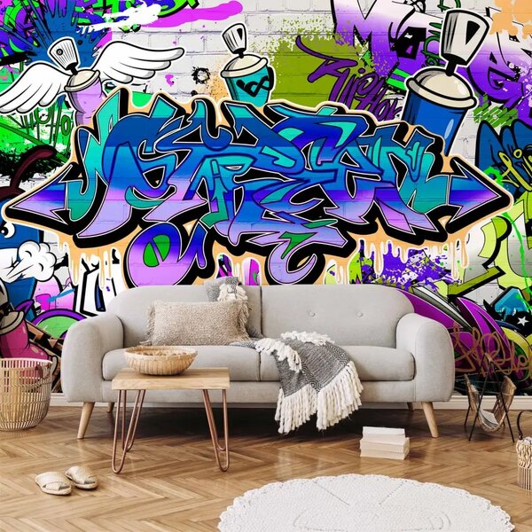 Carta da parati moderna Graffiti: motivo viola