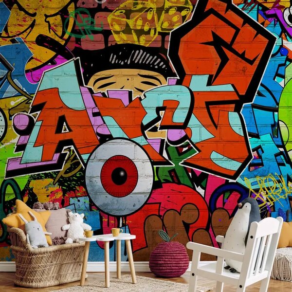 Carta da parati moderna Arte dei graffiti - street art colorata su muro di mattoni