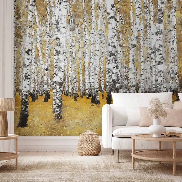 Carta da parati moderna Foresta autunnale di betulle - alberi in stile impressionista
