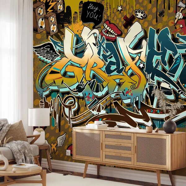 Carta da parati moderna Cool! - Mural con scritte e disegni colorati in stile street art