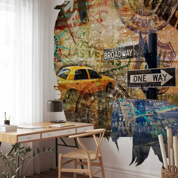Carta da parati Street Art USA - New York in forma di collage urbano su sfondo bianco