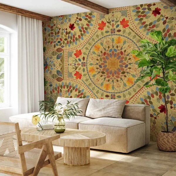 Carta da parati moderna Motivo reale - mosaico colorato con motivi floreali