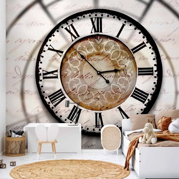 Carta da parati Macchina del tempo - ornamento a motivo orologio in stile retrò su sfondo beige e nero