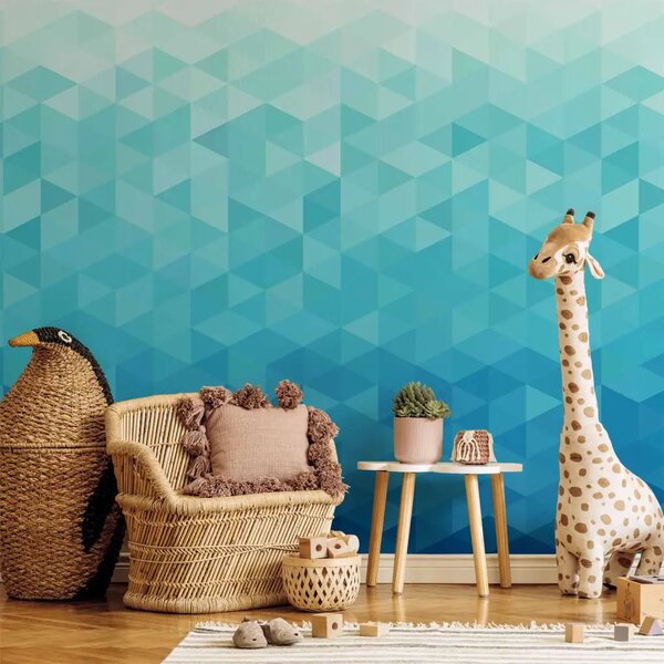 Carta da parati Pixel Azzurro - Sfondo geometrico a triangoli con sfumatura