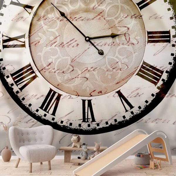 Carta da parati Scorrere del Tempo - Grande orologio con ombra su sfondo beige