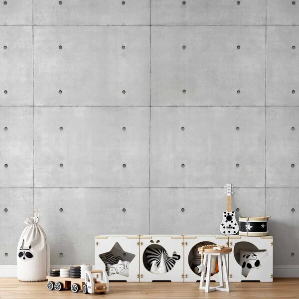 Carta da parati Domino - blocchi geometrici in cemento grigio
