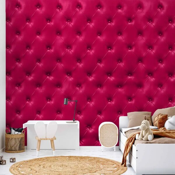 Carta da parati moderna Lusso - sfondo con motivo fucsia trapuntato dalla texture di pelle