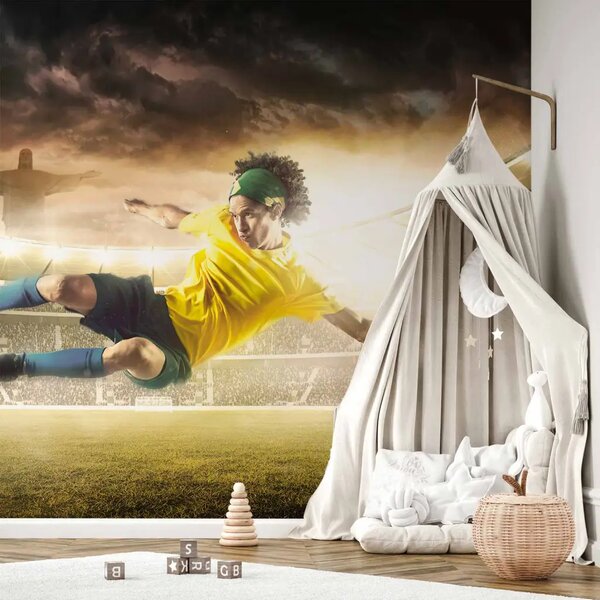 Carta da parati Calcio brasiliano - partita allo stadio con calciatore per adolescenti
