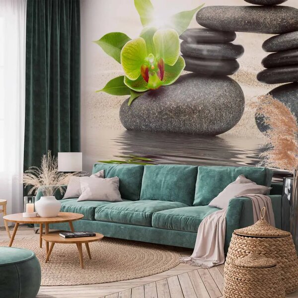 Carta da parati moderna Cultura asiatica del feng shui - pietre zen su una superficie d'acqua