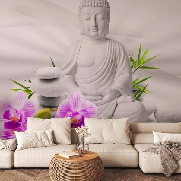 Carta da parati Buddha e orchidee rosa