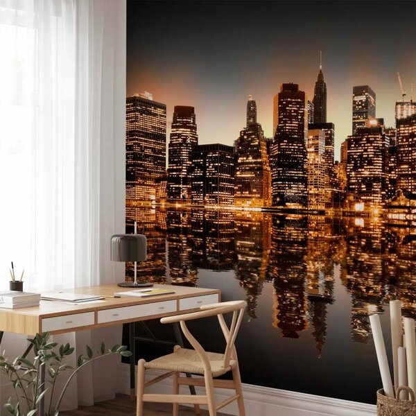 Carta da parati moderna Ricchezza di New York - panorama notturno con grattacieli