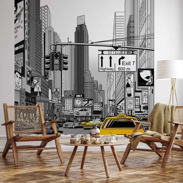 Carta da parati New York - paesaggio notturno di architettura con grattacieli