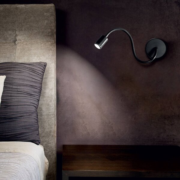 IDEAL LUX Applique da parete a LED Focus, Nero, Camera da letto, Metallo, Moderno, Applique a LED
