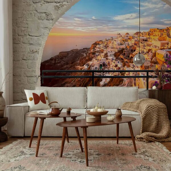 Carta da parati Santorini e Grecia - un paesaggio mediterraneo visto dalla finestra