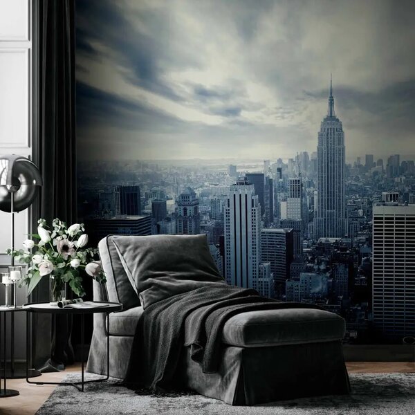 Carta da parati moderna New York blu - architettura urbana con Empire State Building