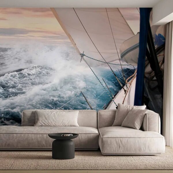 Carta da parati Vela - yacht con vele spiegate su mare mosso