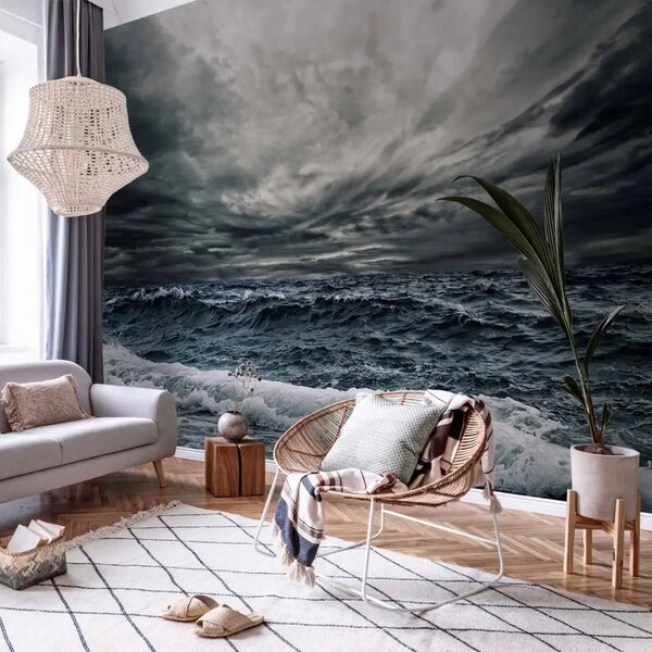 Carta da parati moderna Onde oceaniche - paesaggio marino con onde e cielo nuvoloso