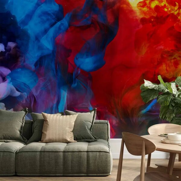 Carta da parati moderna Fiamme colorate - astratto con fumo multicolore