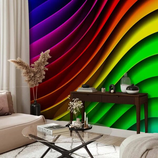 Carta da parati Onde arcobaleno - astratto moderno con colori in varie tonalità