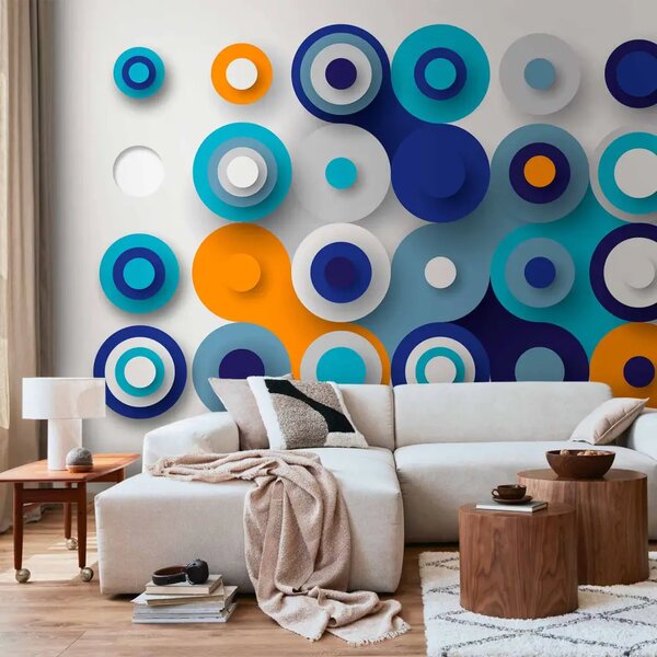 Carta da parati Geometria di un cerchio blu - sfondo moderno con cerchi colorati