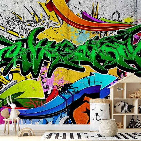 Carta da parati moderna Graffiti urbani su muro di cemento grigio