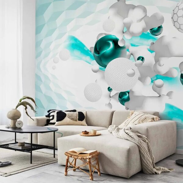 Carta da parati moderna Corsa di colori Blu - astrazione con forme geometriche su sfondo chiaro