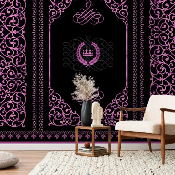 Carta da parati moderna Decorazione ametista - motivo floreale viola su sfondo nero