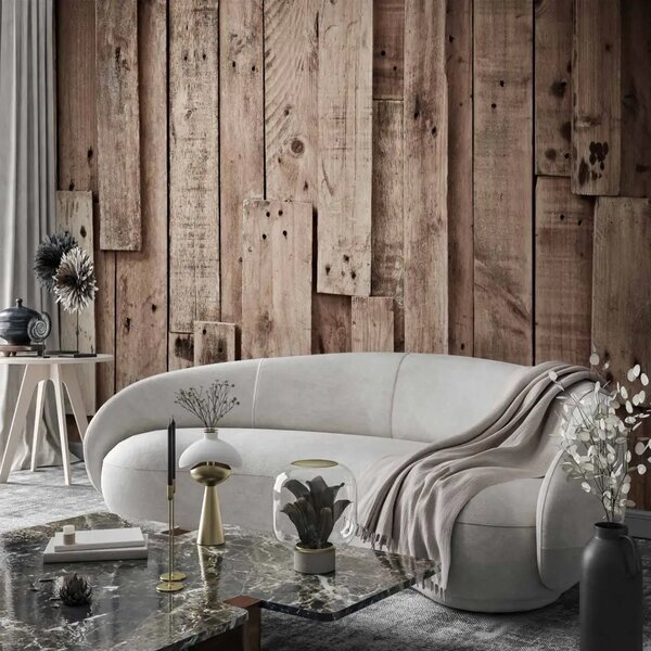 Carta da parati moderna Legno rustico - composizione a motivo di assi di legno marrone