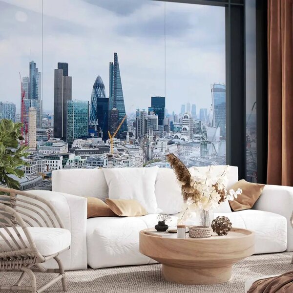 Carta da parati moderna Vista sulla città - finestra su Londra con architettura urbana e grattacieli
