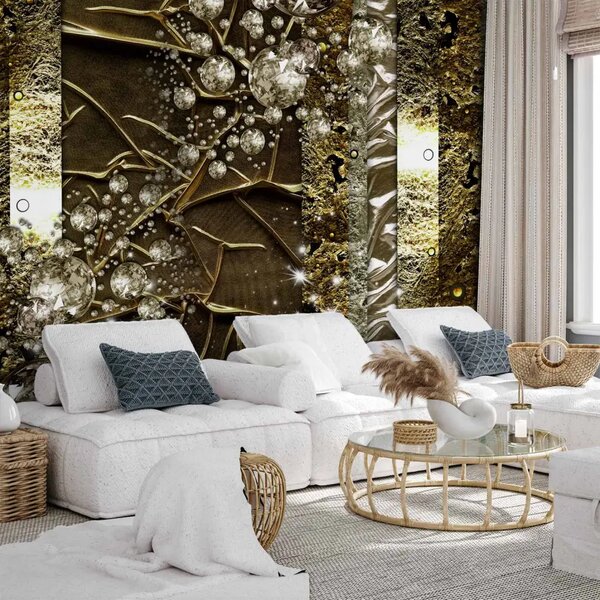 Carta da parati moderna Variazione dorata - astrazione con ornamenti oro-argento e texture