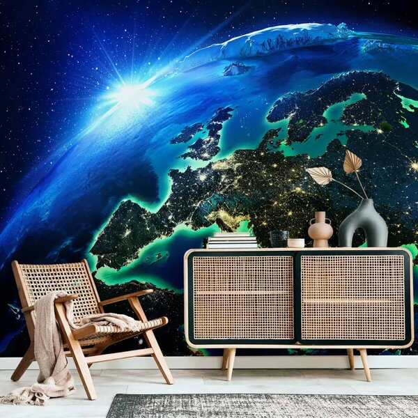 Carta da parati Pianeta Terra - paesaggio spaziale con il sole illuminante il mondo