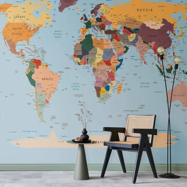 Carta da parati Lezione di geografia - mappa del mondo colorata per imparare i paesi