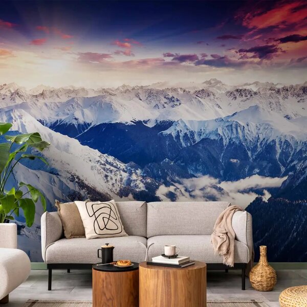 Carta da parati moderna Magnifiche Alpi - paesaggio montano con cime innevate e cielo