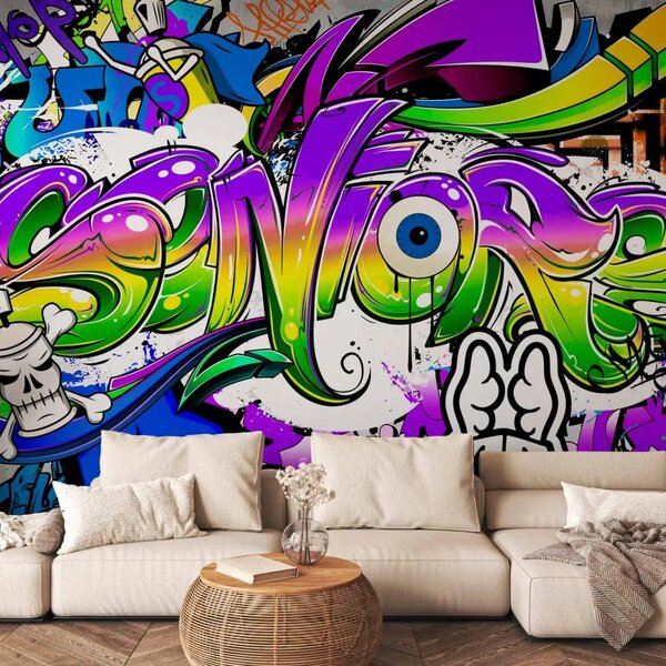Carta da parati Parole della città - graffiti street art su muro di cemento grigio
