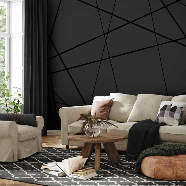 Carta da parati Incrocio oscuro - linee geometriche nere su sfondo scuro