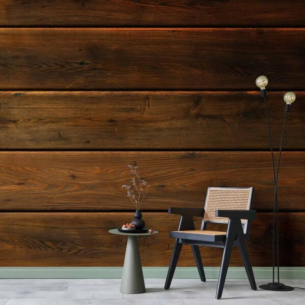 Carta da parati moderna Armonia di legno - muro di assi di legno marrone