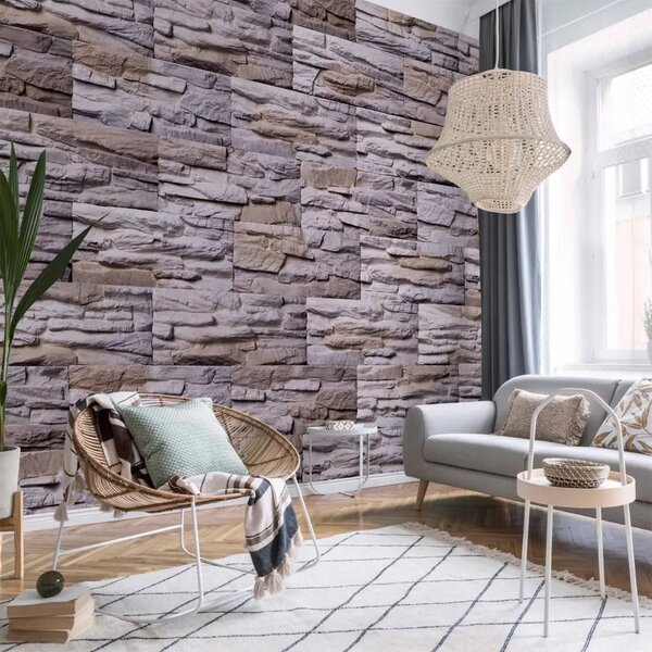 Carta da parati Muro con piastrelle di pietra - imitazione della pietra in colore beige