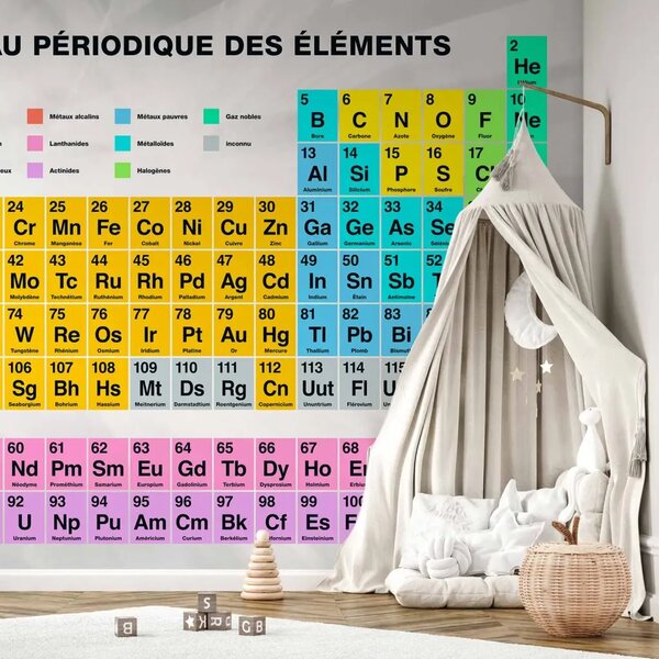 Carta da parati moderna Tavola di Mendeleev - tavola periodica degli elementi in francese