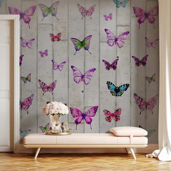Carta da parati design Farfalle e cemento