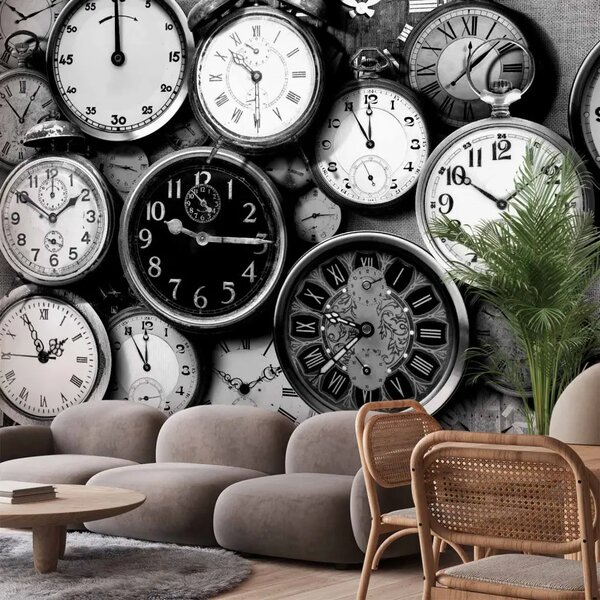 Carta da parati Orologi retrò - vecchi cronometri su tela grigia