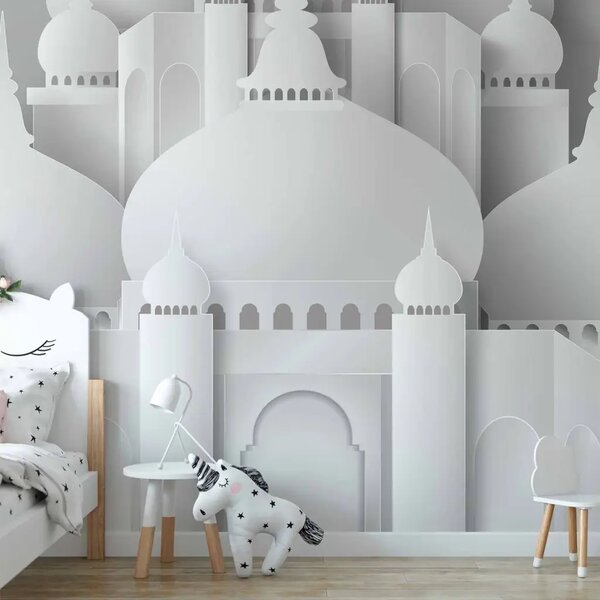 Carta da parati moderna Architettura con motivo religioso - tempio bianco su sfondo uniforme