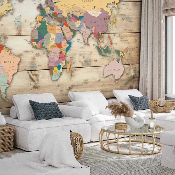 Carta da parati Stati e città - Mappa del mondo colorata con didascalie in inglese