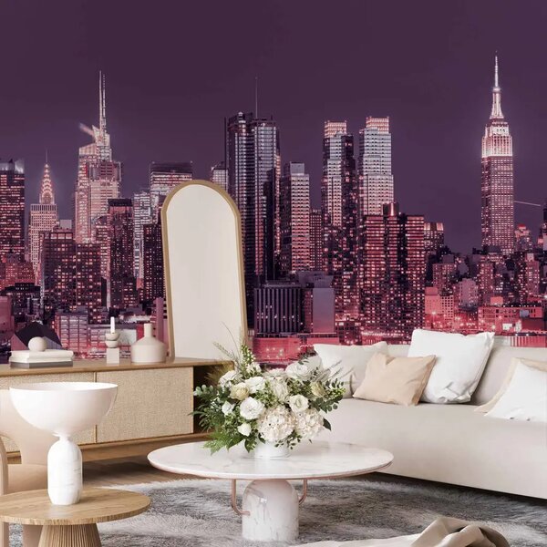 Carta da parati Notte viola su Manhattan - Paesaggio architettonico di New York