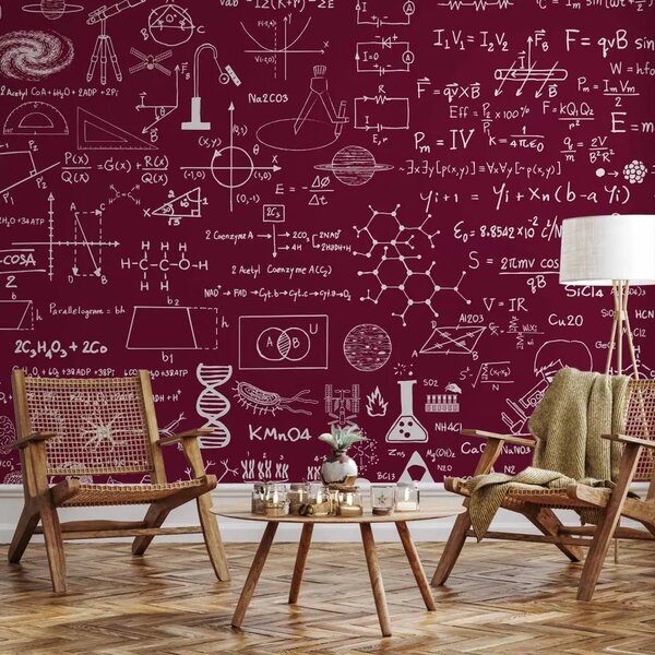 Carta da parati Scienza in una pillola - tema grafico con disegni scientifici e scritte