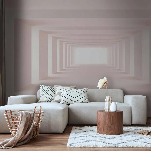 Carta da parati moderna Interno futuristico - Spazio luminoso in rosa pallido con colonne 3D