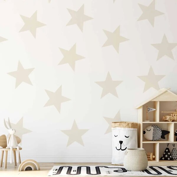 Carta da parati Motivo stellare - Stelle beige uniformi su sfondo bianco