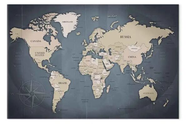 Quadro Mappa del mondo: Sfumature di grigio