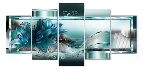 Quadro moderno Lillà blu (5 pezzi) - fiori blu e astrazione sullo sfondo