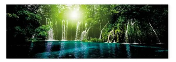 Quadro contemporaneo Lago zaffiro - cascata in una foresta
